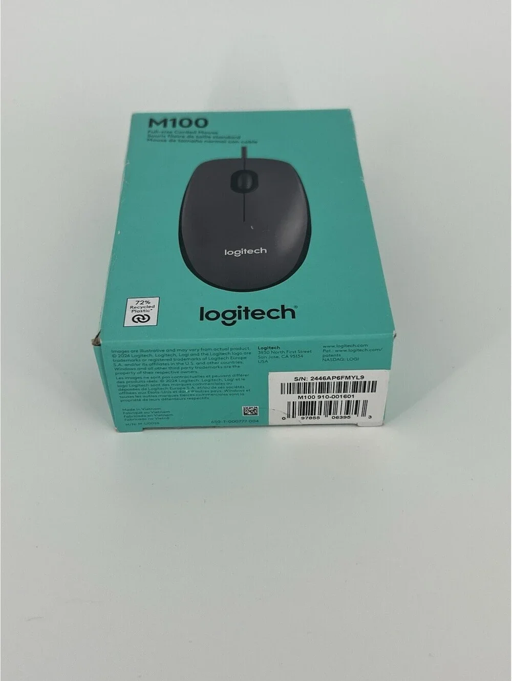 Logitech M100 Wired USB Optical Mouse 1000 DPI 3-Button Ambidextrous Black
